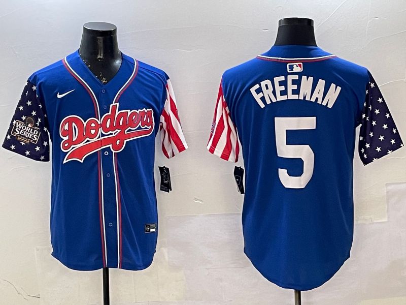 Men Los Angeles Dodgers #5 Freeman Blue a generation of national flags Joint name 2025 Nike MLB Jersey style 3